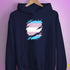 Transgender Pride Flag Ripped Reveal Hoodie - Navy